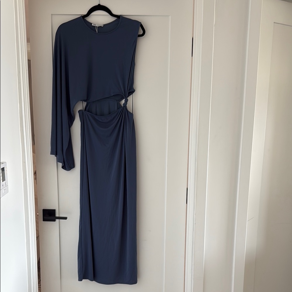 Zara Blue One Shoulder Dolman Sleeve Gown